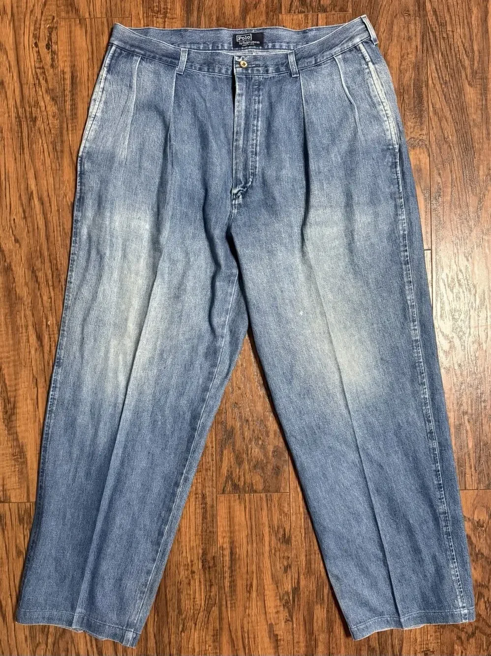Vtg Polo Ralph Lauren USA Made Pleated Denim Jeans 36x34 (36x28) Wide Leg 90s